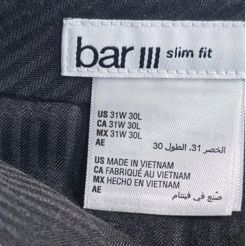 Bar III Dress Pant Men 31x30 Black Slim Fit Wool Blend Quiet Luxury Tailored NWT
